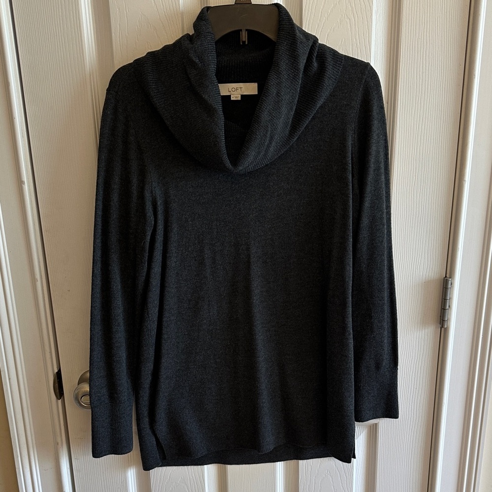 LOFT Women's Charcoal Cowl Neck Sweater